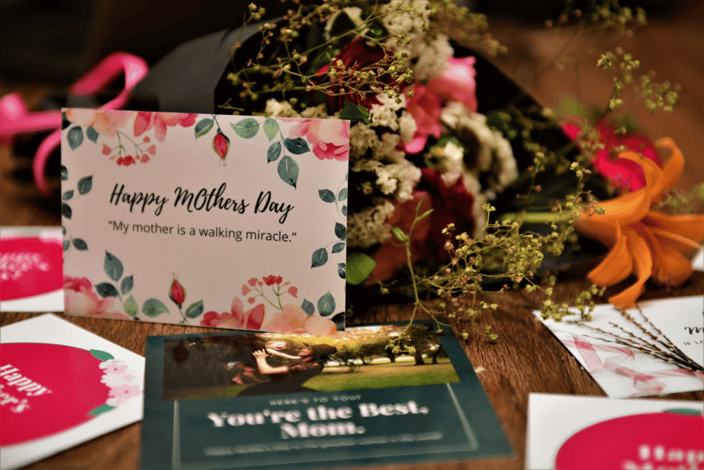 Mothers Day special event greeting cards and floral gift setup at Lebanese Village.