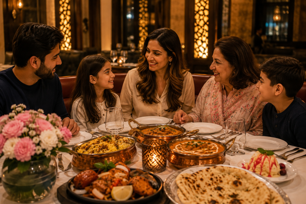 Multi-generational family dining experience with fine traditional cuisine at Lebanese Village restaurant.